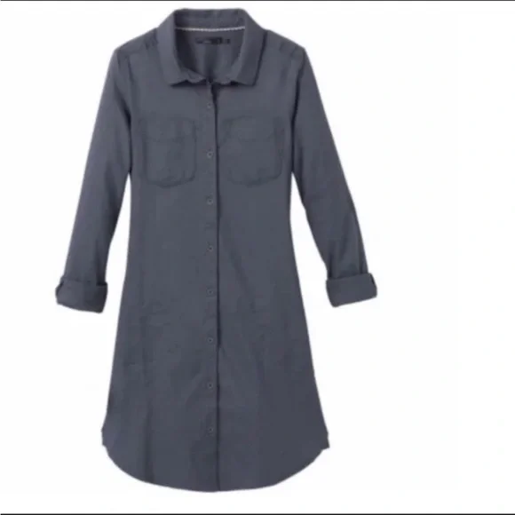 Prana Yarrow Organic Cotton Casual Button Down Shirt Dress Blue XL NWT - Picture 8 of 16